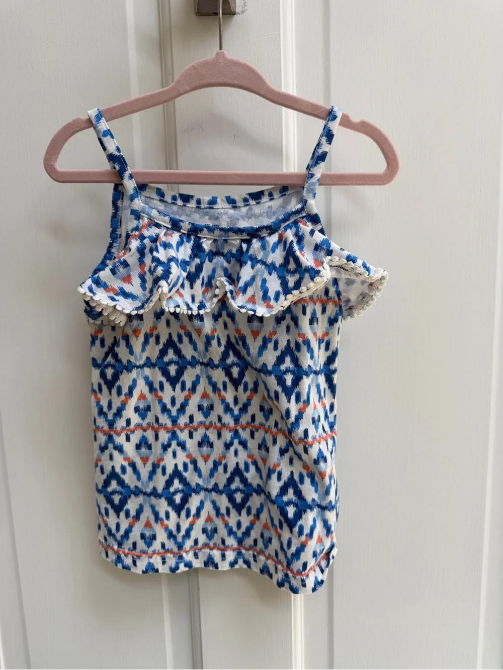NWOT OshKosh B'gosh 4T Girls Blue White Aztec Printed Ruffle Shirt Blouse